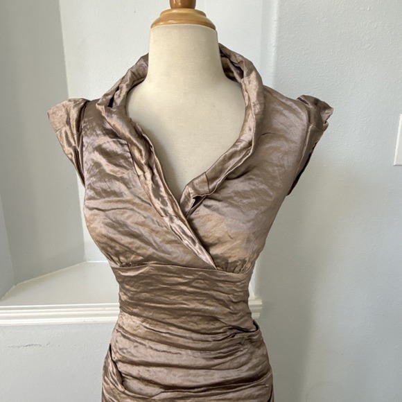 Nicole Miller Dress 0 Bronze Babydoll Ruched Mermaid Formal Gown Evening - Picture 3 of 12